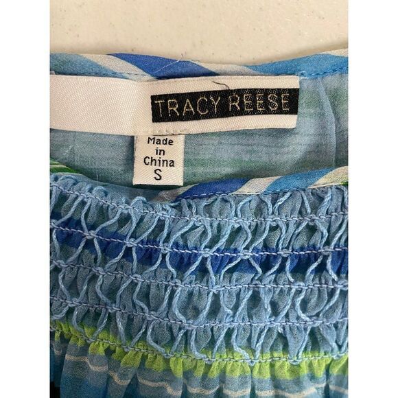 Tracy Reece Blue Green Stripe Silk Summer Top Small - Picture 4 of 5